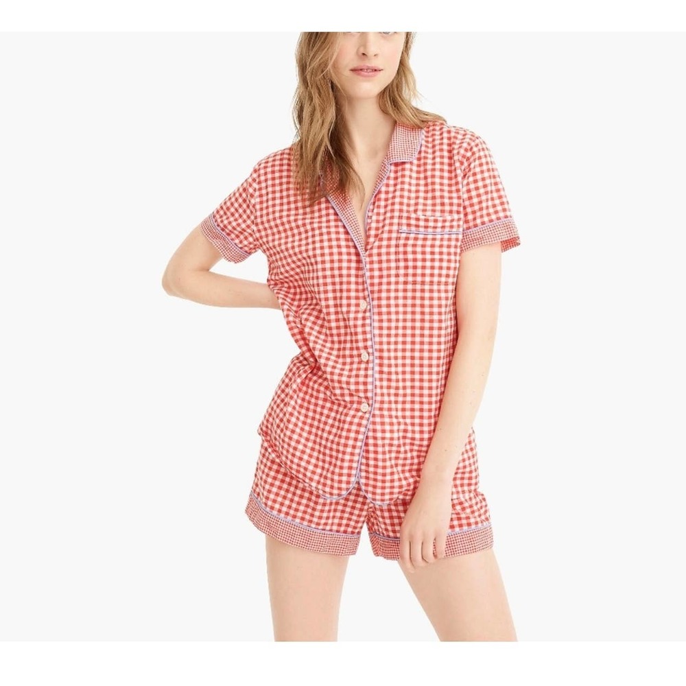J. Crew  Cotton Pajama Top in Mixed Gingham Womens Size S